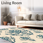 Teal Floral Damask Pattern Rug