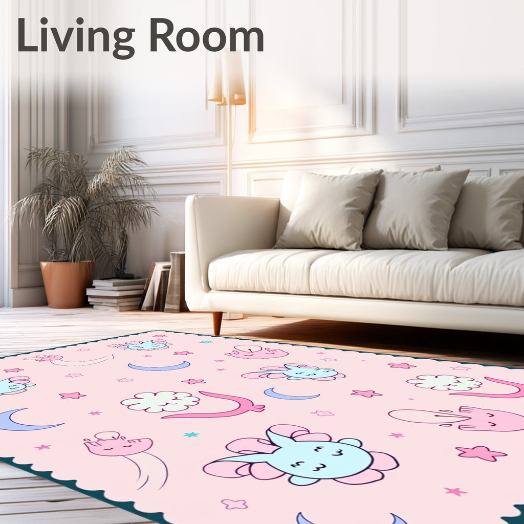Cute Bunny Moon Star Pattern Rug