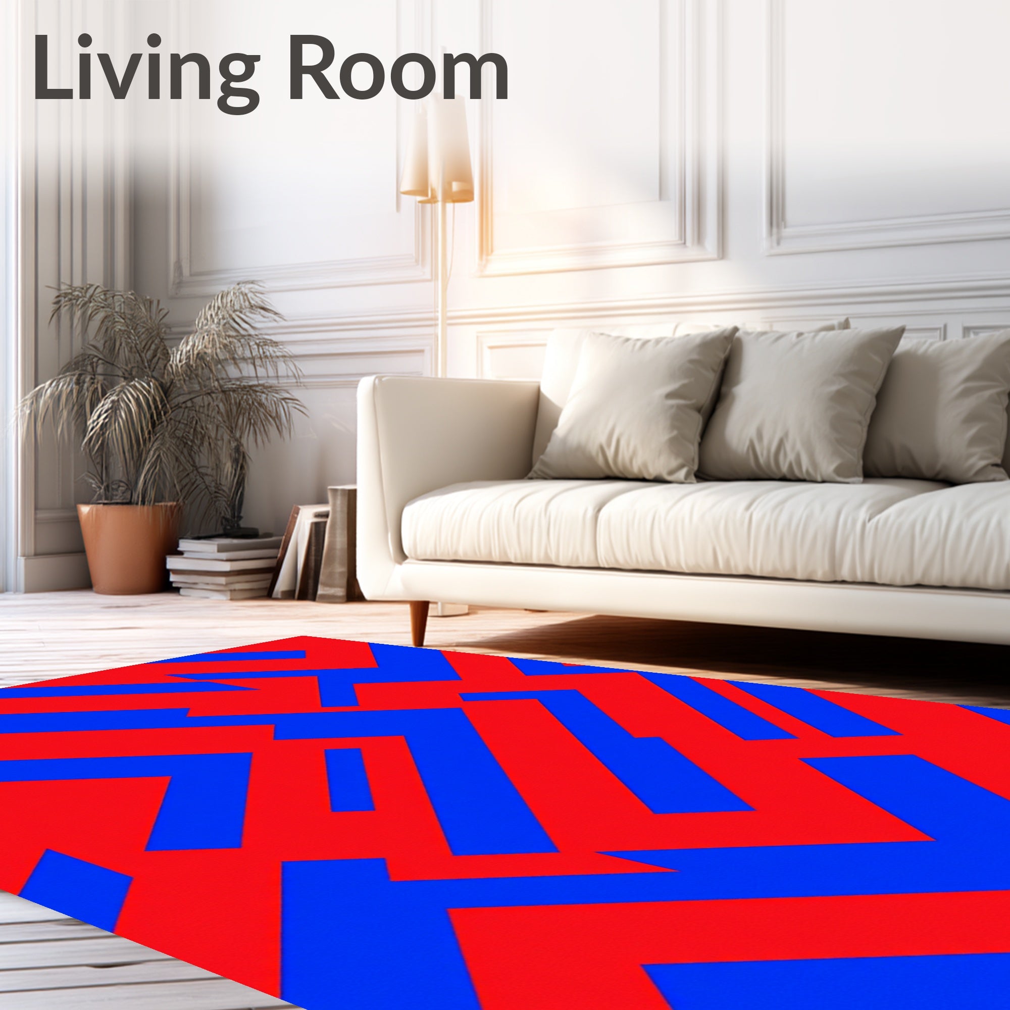 Bold Red Blue Geometric Maze Rug
