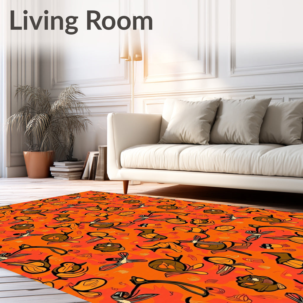 Whimsical Orange Brown Figural Pattern Rug