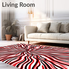 Red Black Abstract Flowing Lines Rug