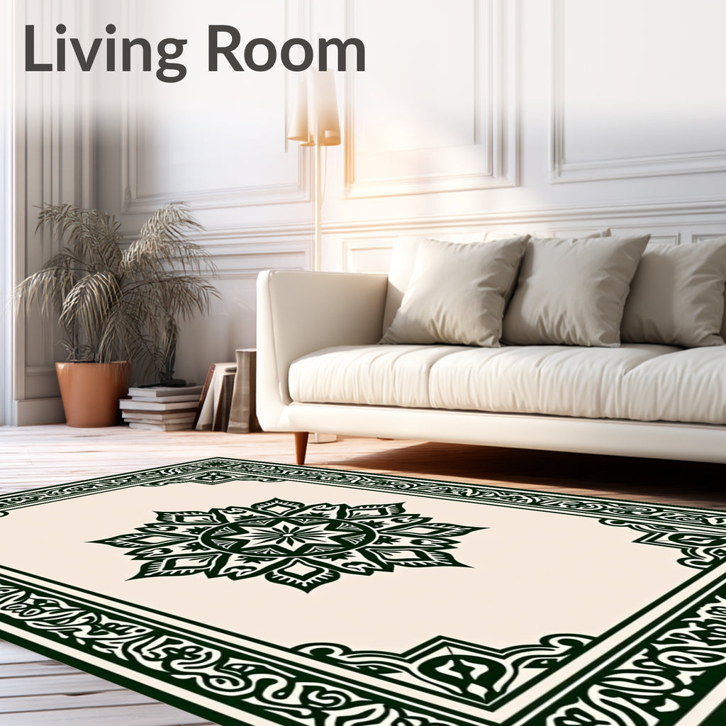 Dark Green Intricate Floral Mandala Design Rug