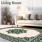 Dark Green Intricate Floral Mandala Design Rug