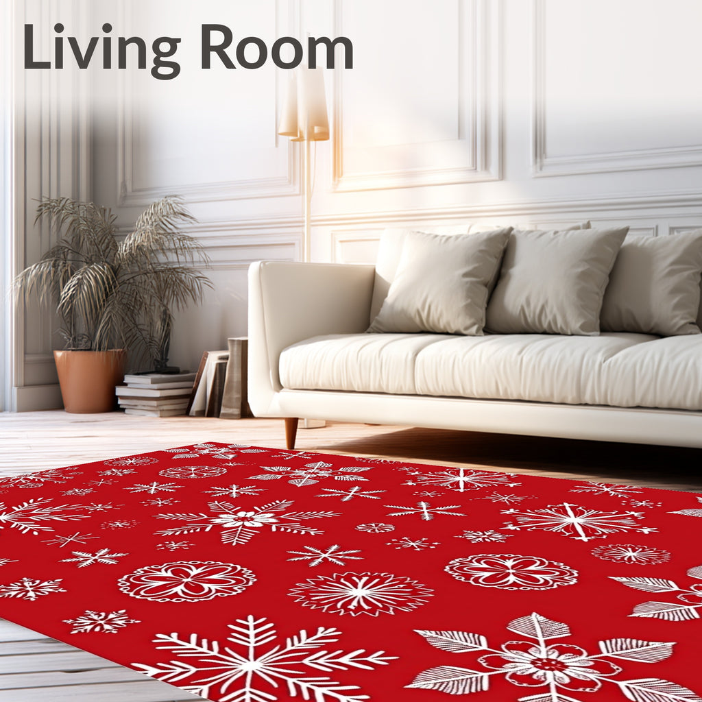 White Snowflakes Festive Pattern Rug