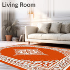 Orange White Intricate Medallion Border Design Rug