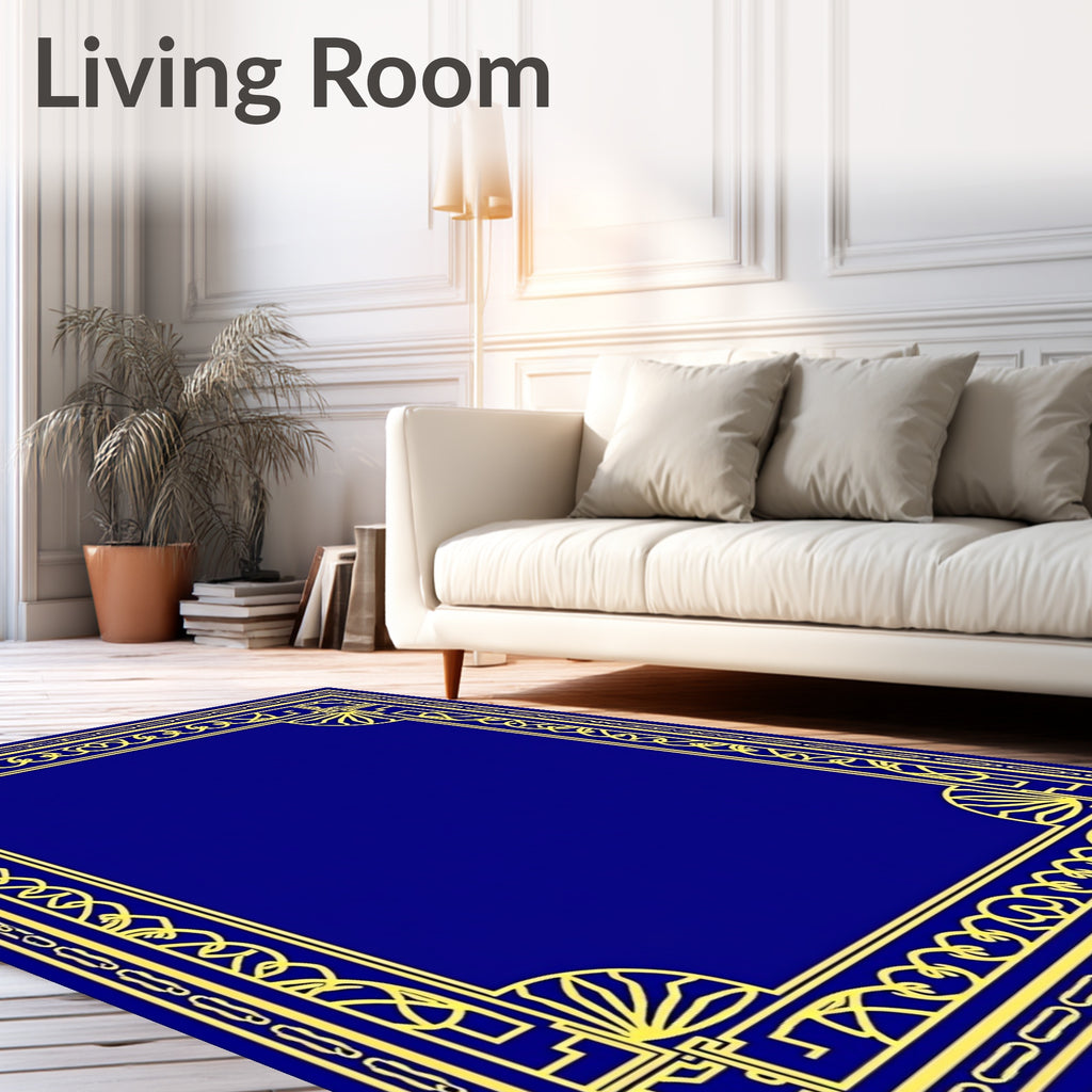 Elegant Blue Yellow Geometric Border Rug