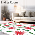 Red Starburst Green Leaf Pattern Rug