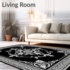 Ornate Black White Floral Medallion Rug