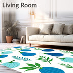 Blue Botanical Fruit Leaf Pattern Rug