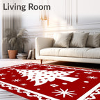 Red Christmas Tree Snowflake Pattern Design Rug