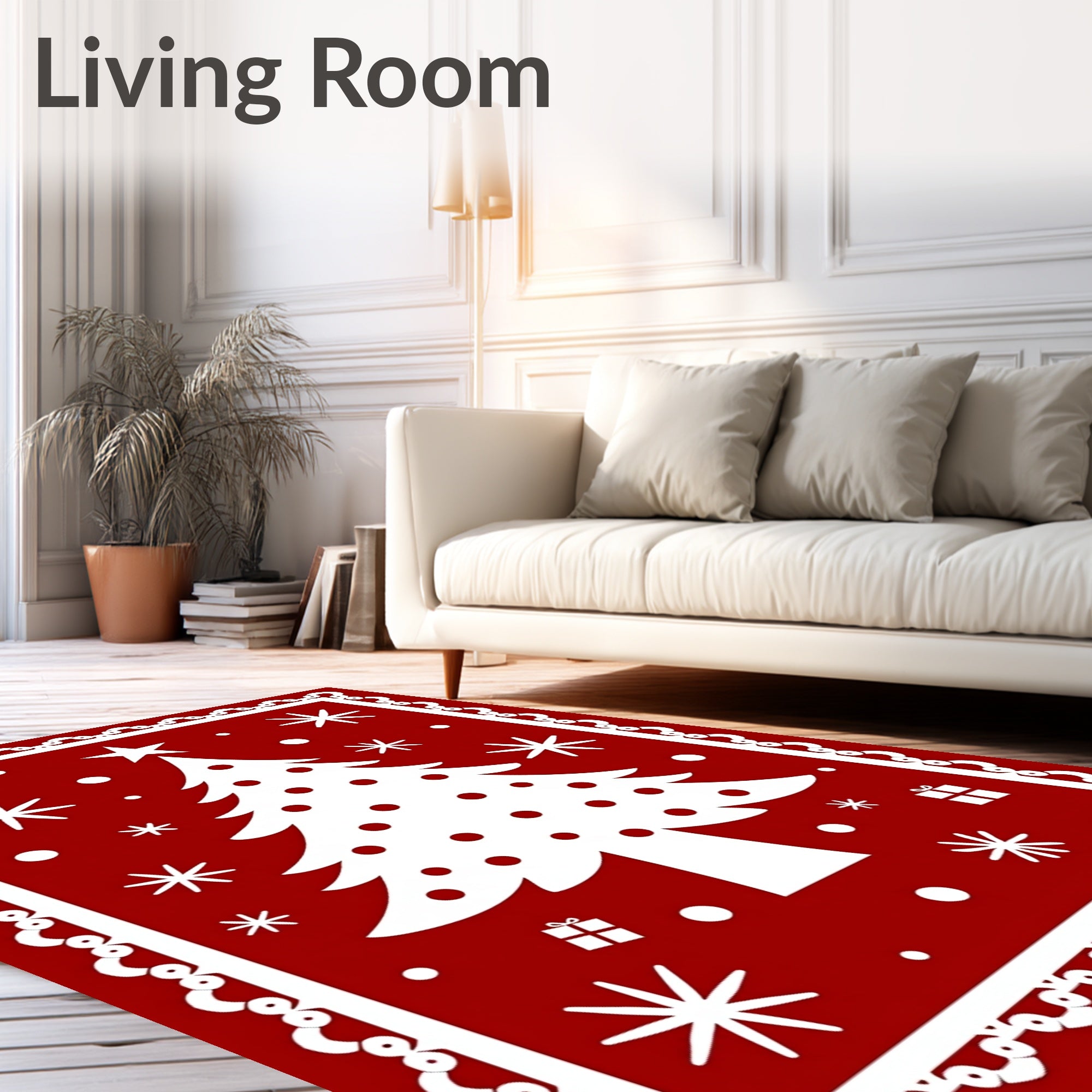 Red Christmas Tree Snowflake Pattern Design Rug