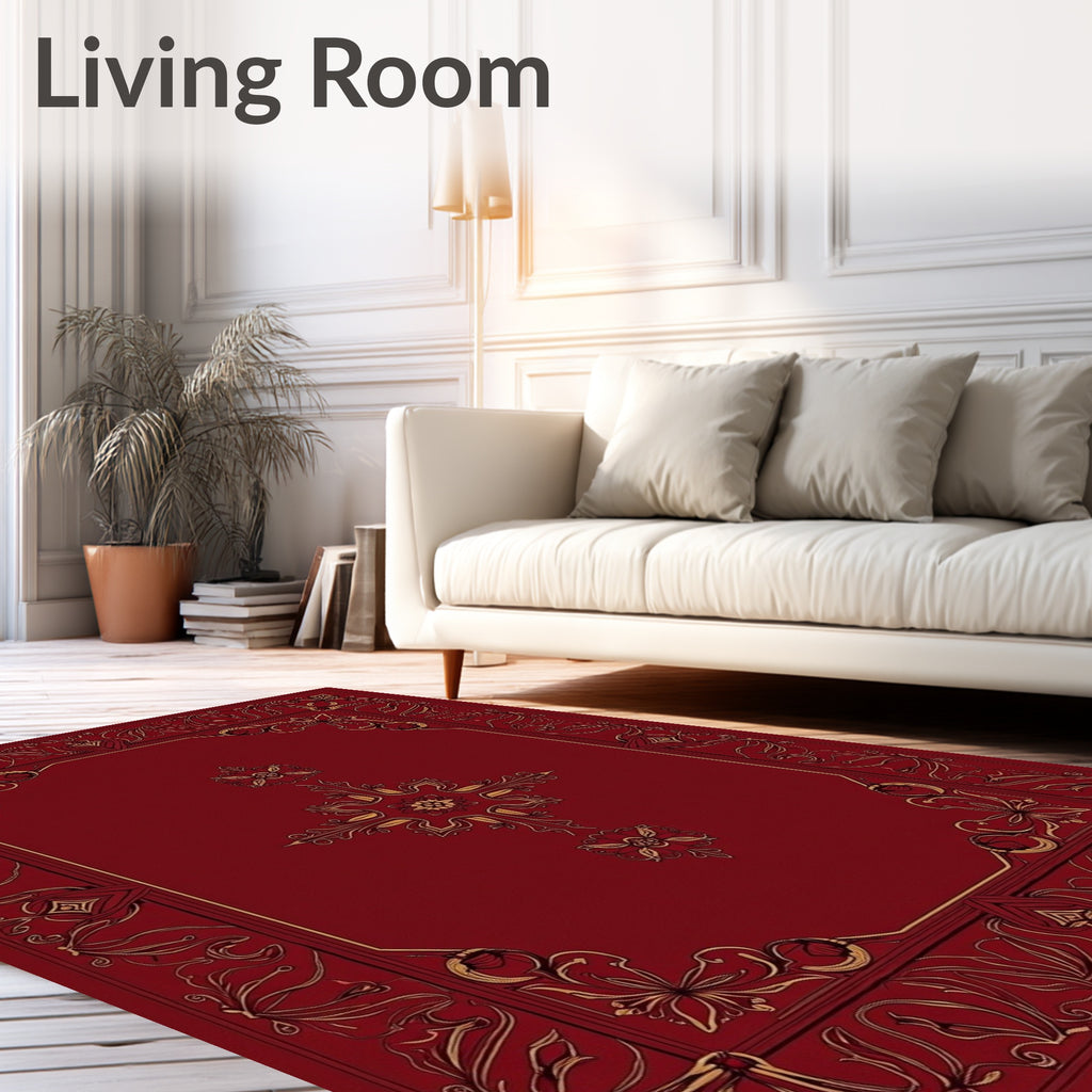 Ornate Floral Red And Gold Pattern Rug