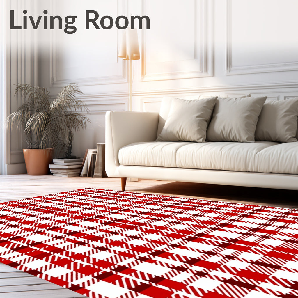 Classic Red White Plaid Pattern Rug