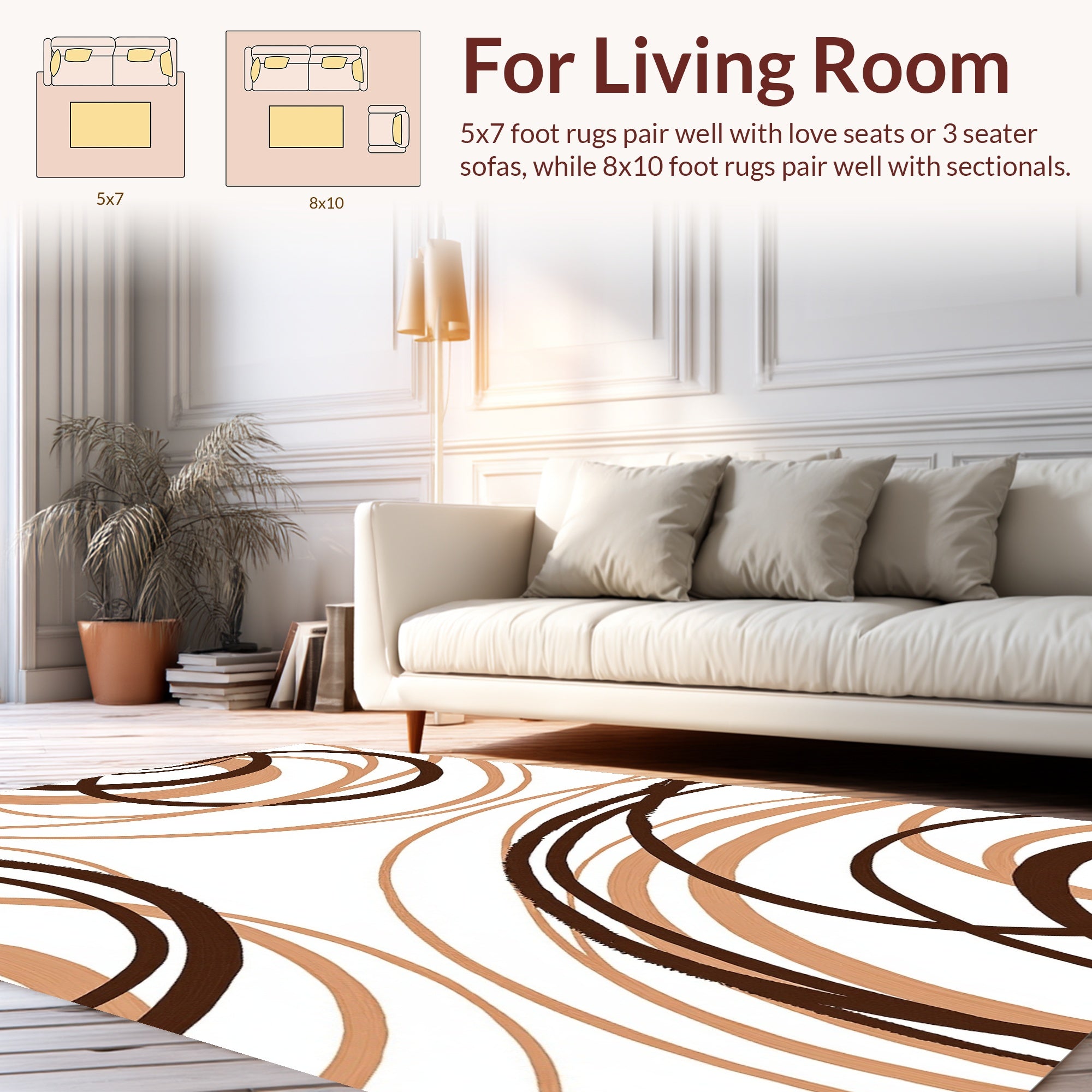 Brown Tan Swish Abstract Design Rug