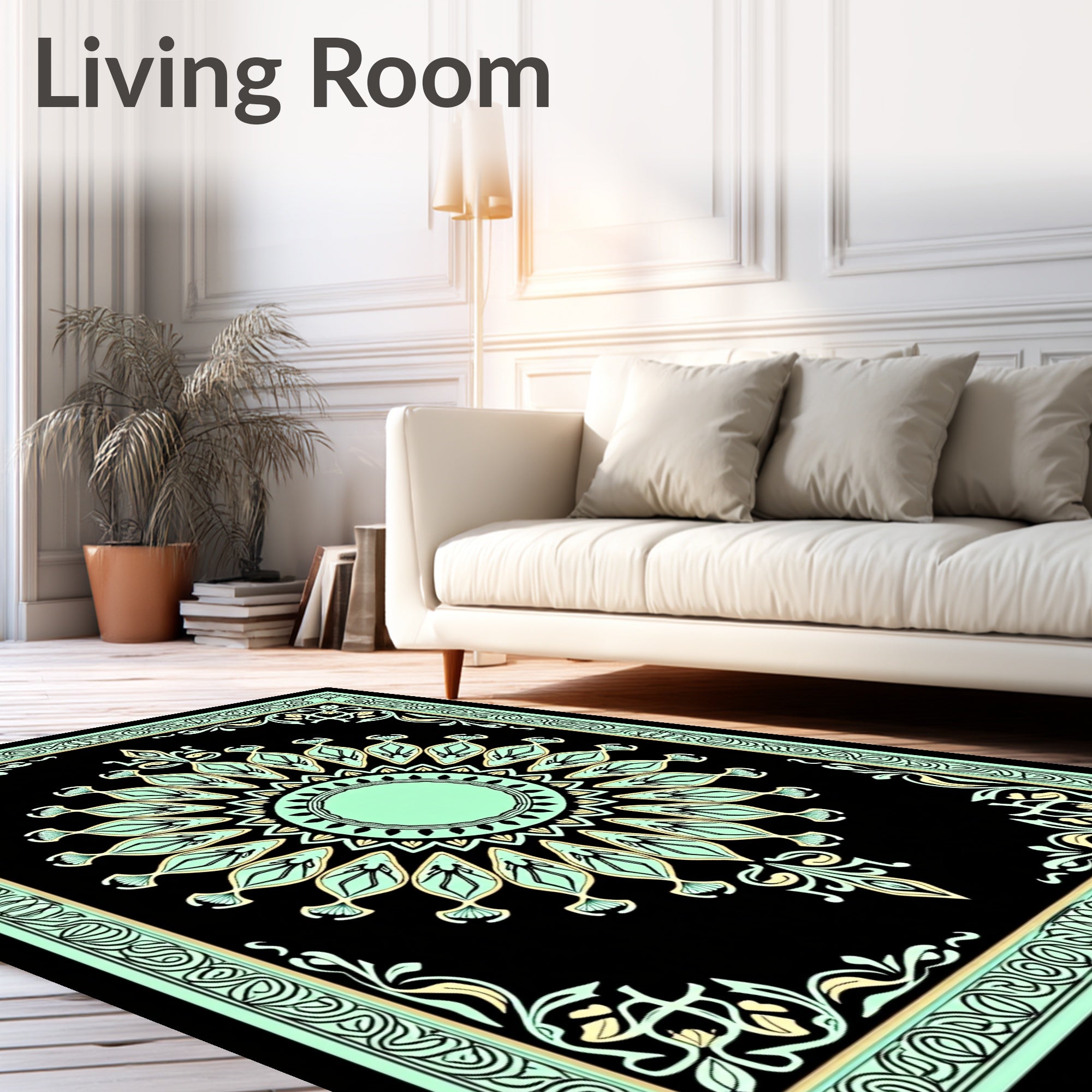 Mint Emerald Black Symmetrical Sun Rug
