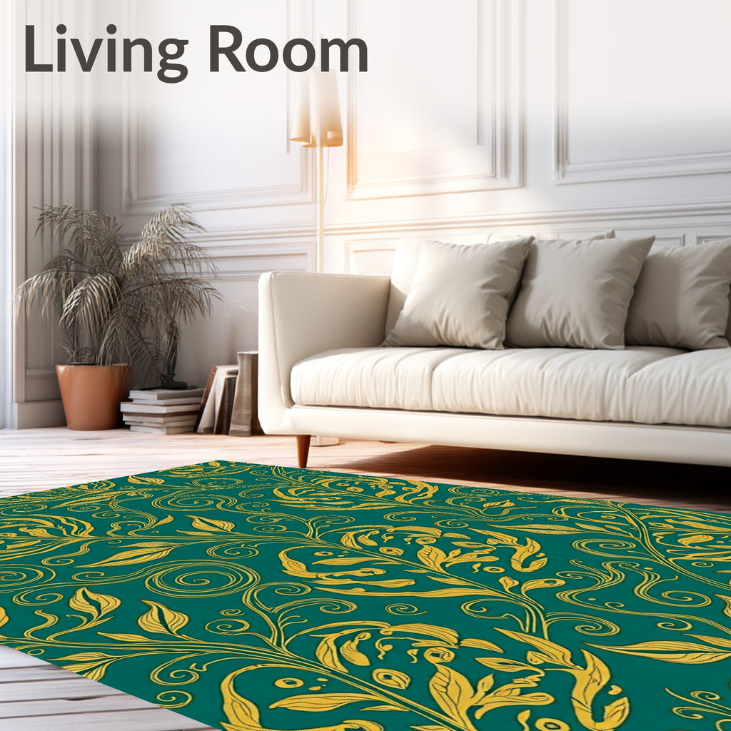 Gold Floral Scrollwork Pattern Rug