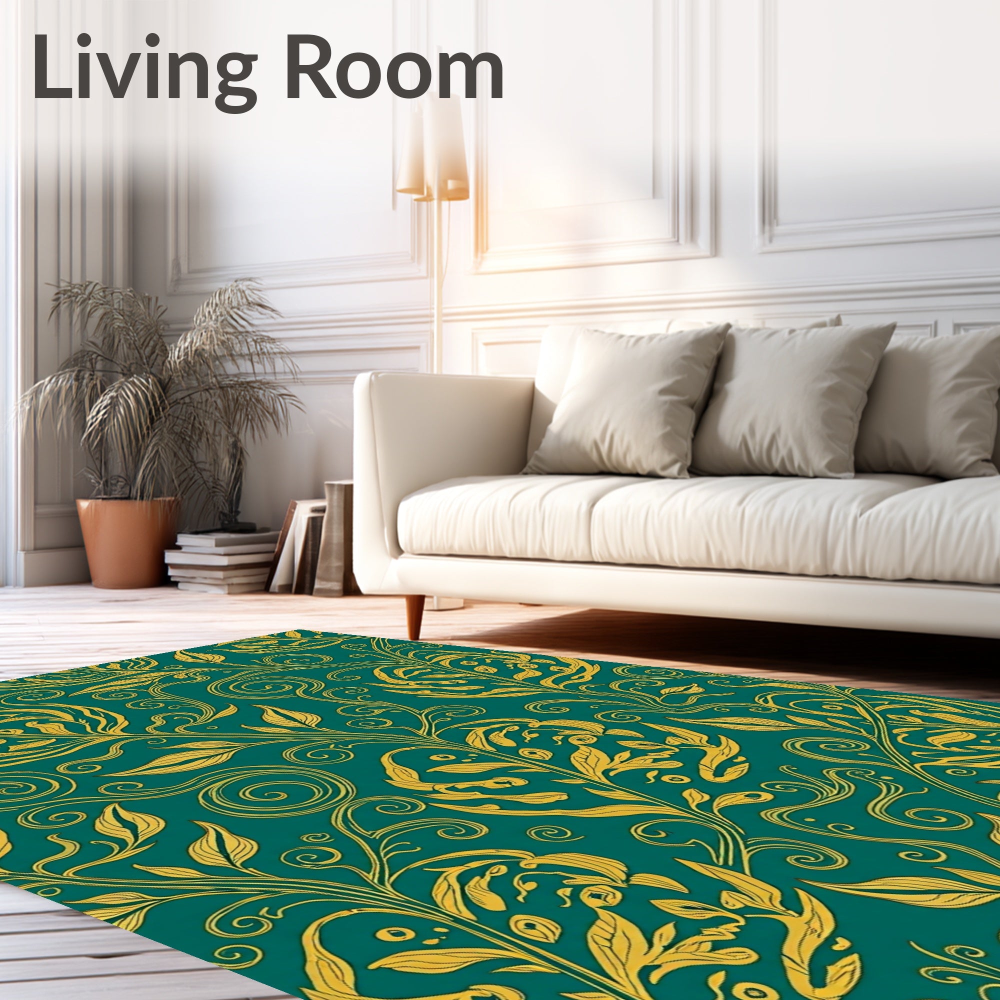 Gold Floral Scrollwork Pattern Rug