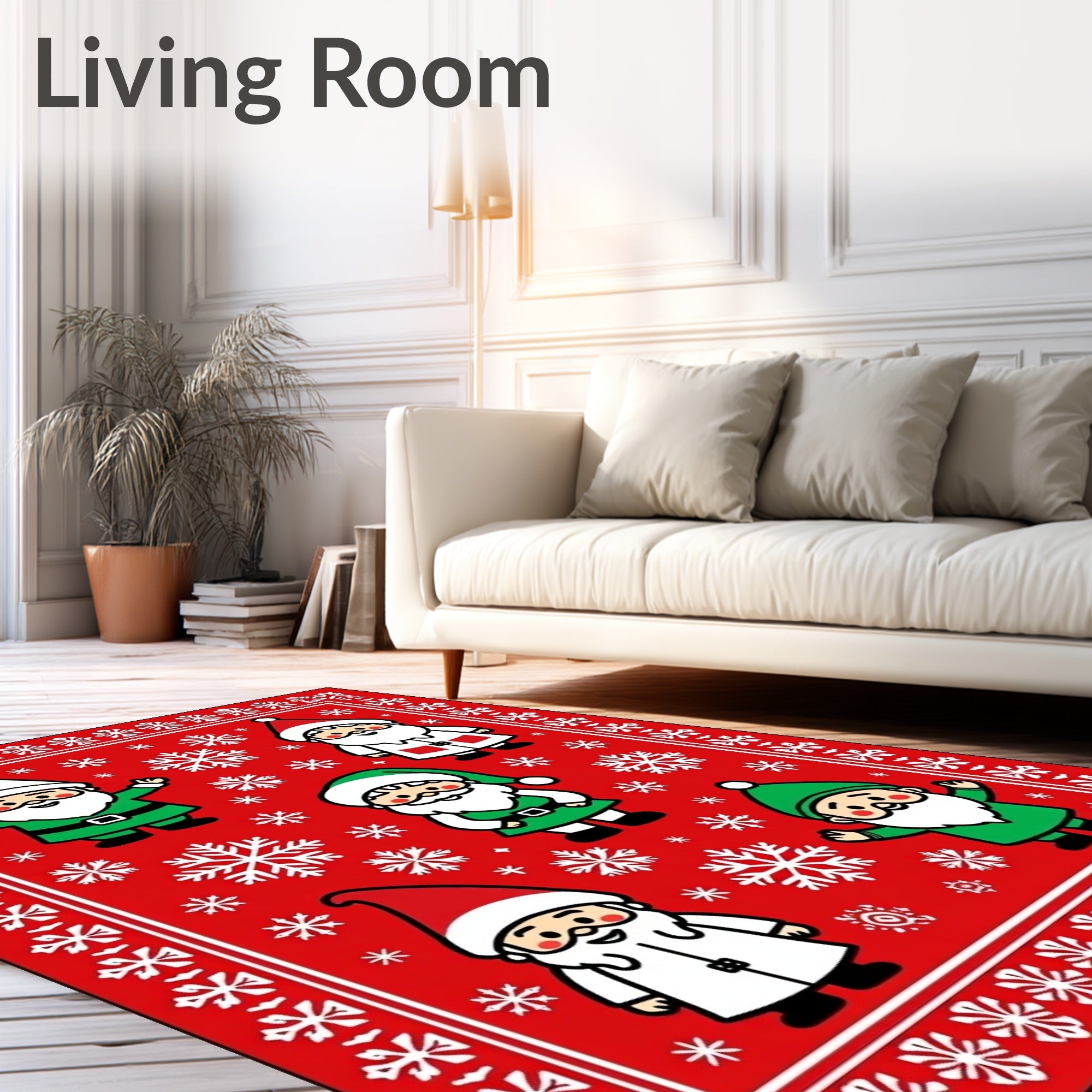 Red Santa Gnomes Snowflake Scatter Rug