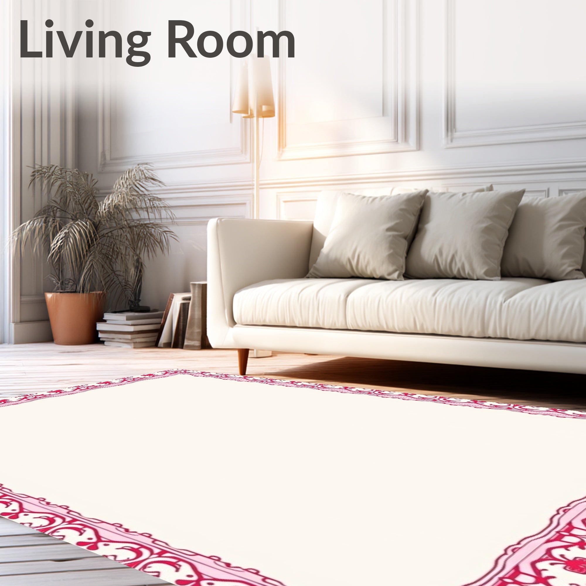 Elegant Red Floral Scrollwork Border Rug