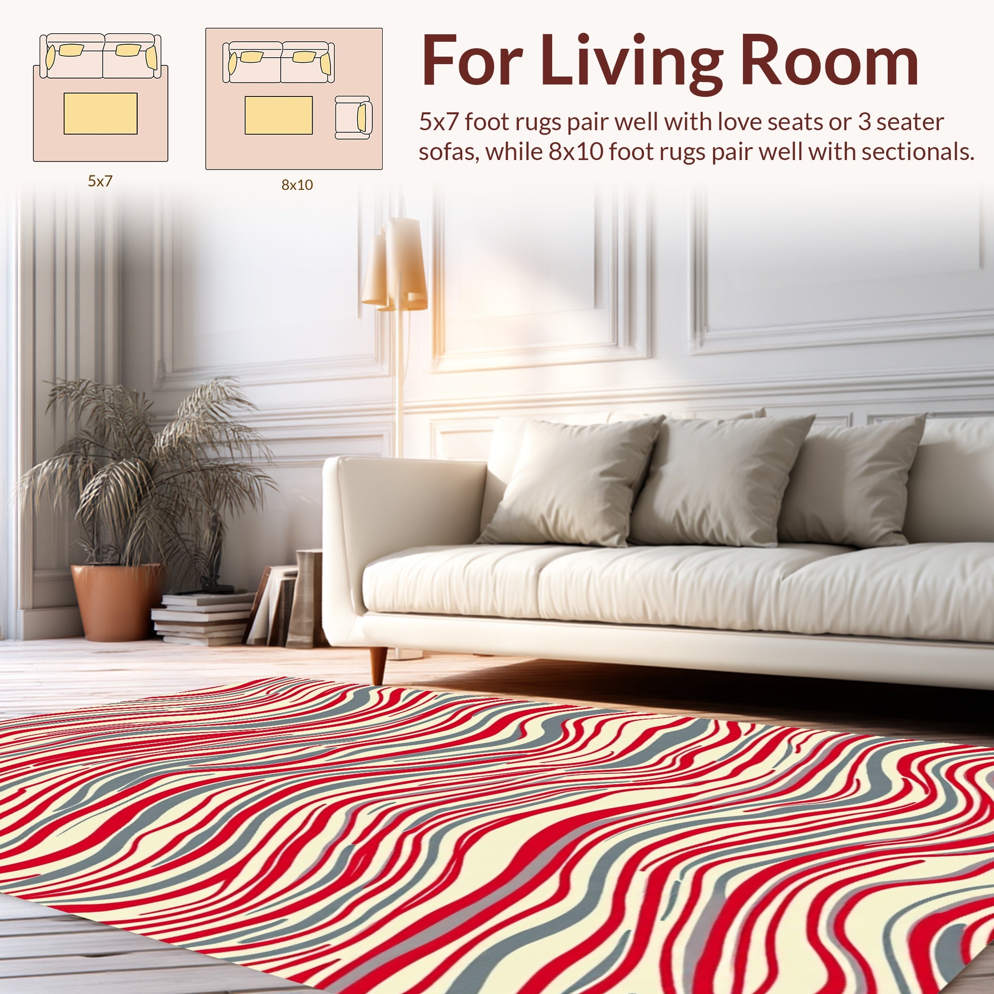 Red Gray Abstract Wave Pattern Rug