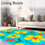 Bright Yellow Red Floral Pattern Rug