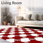Red White Interlocking Block Pattern Rug
