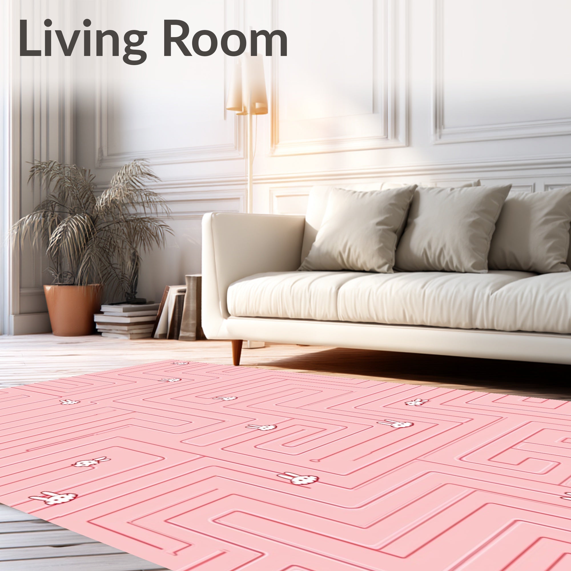 Pink Maze With Cartoon Bunnies Rug