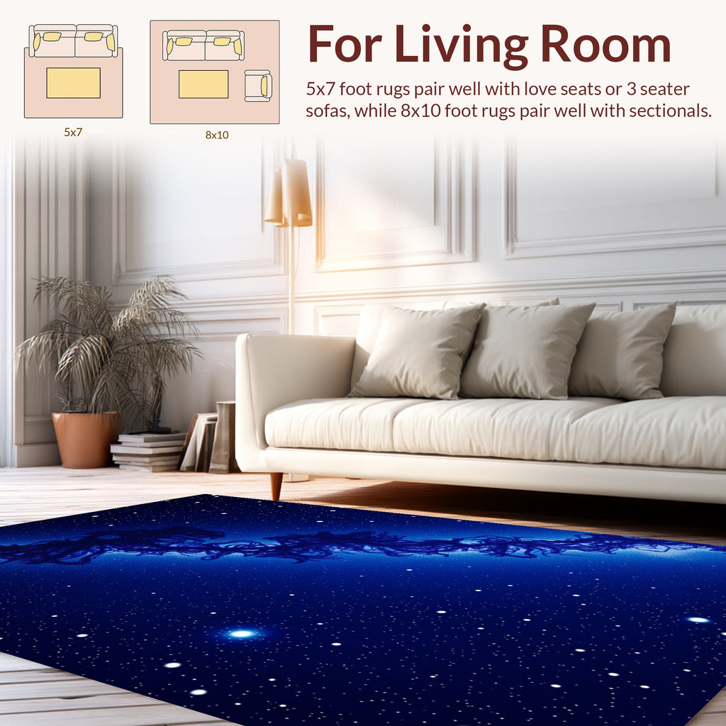 Dark Blue Celestial Nebula Rug