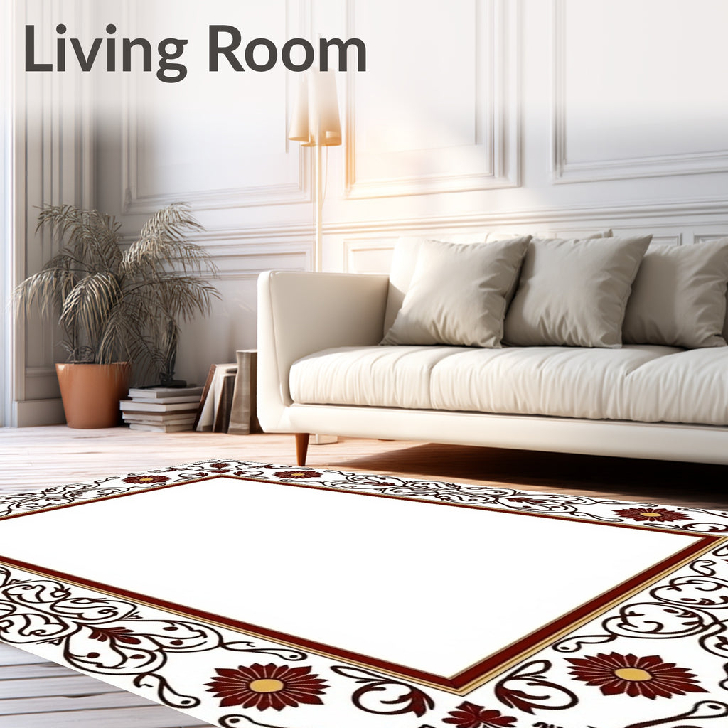 Rich Floral Scroll Pattern Border Rug