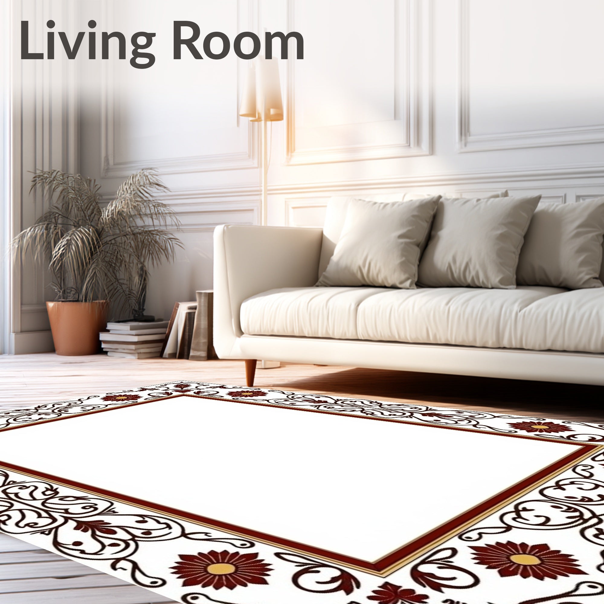 Rich Floral Scroll Pattern Border Rug