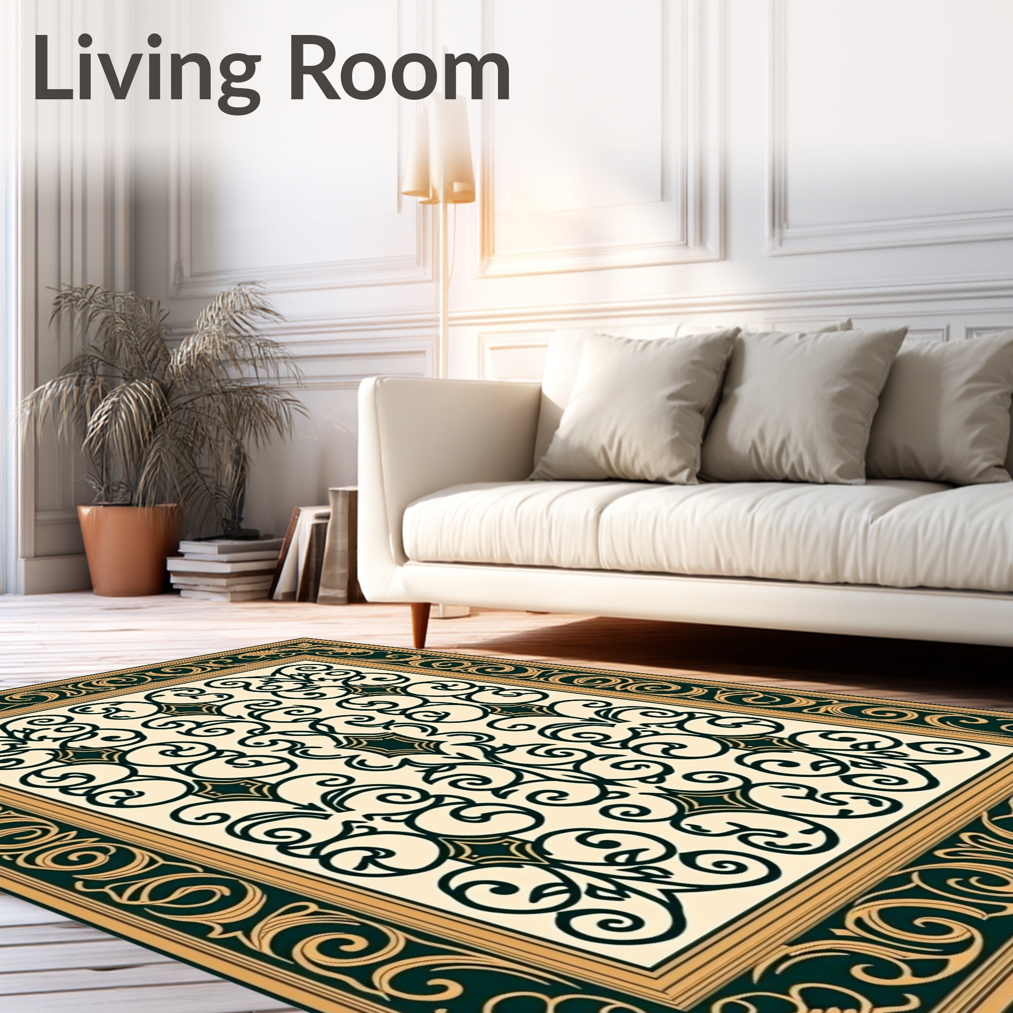 Elegant Teal Gold Swirl Pattern Rug