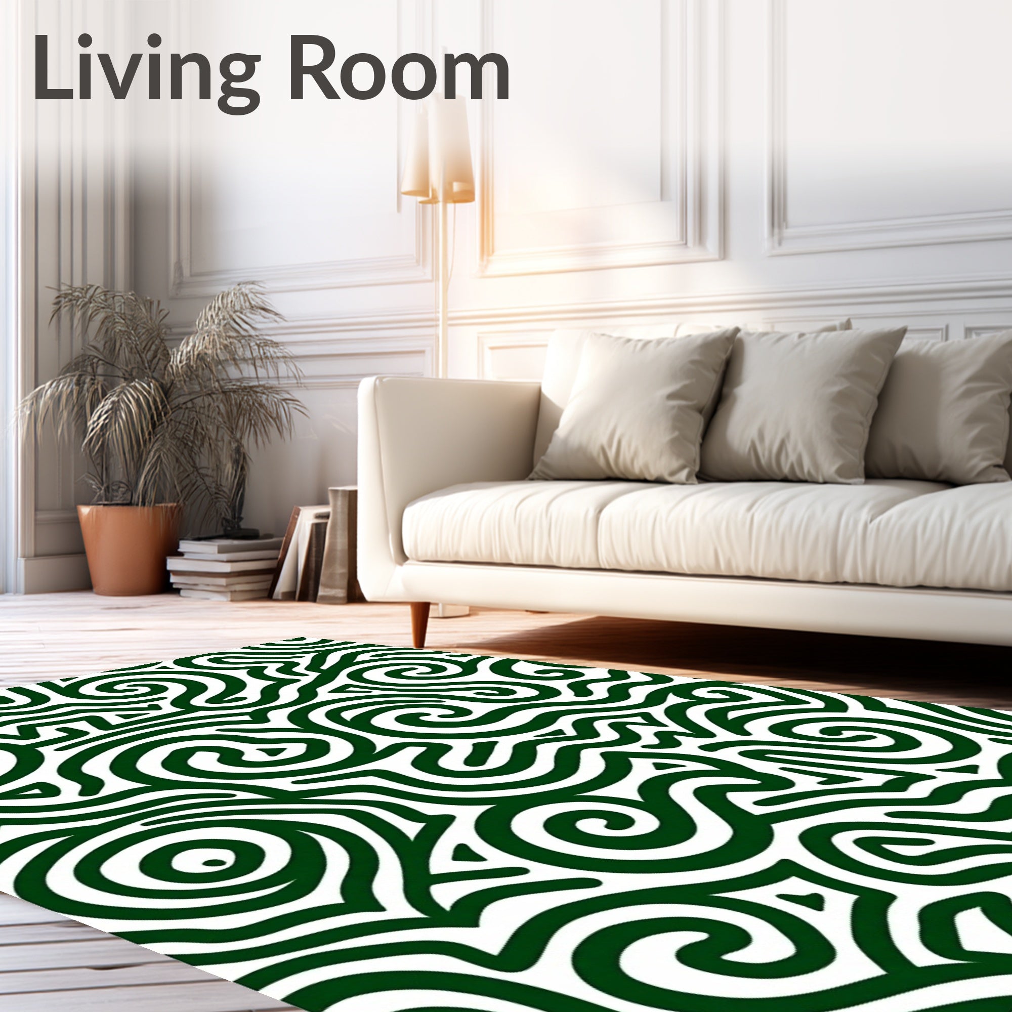 Green Swirl Maze Abstract Design Rug