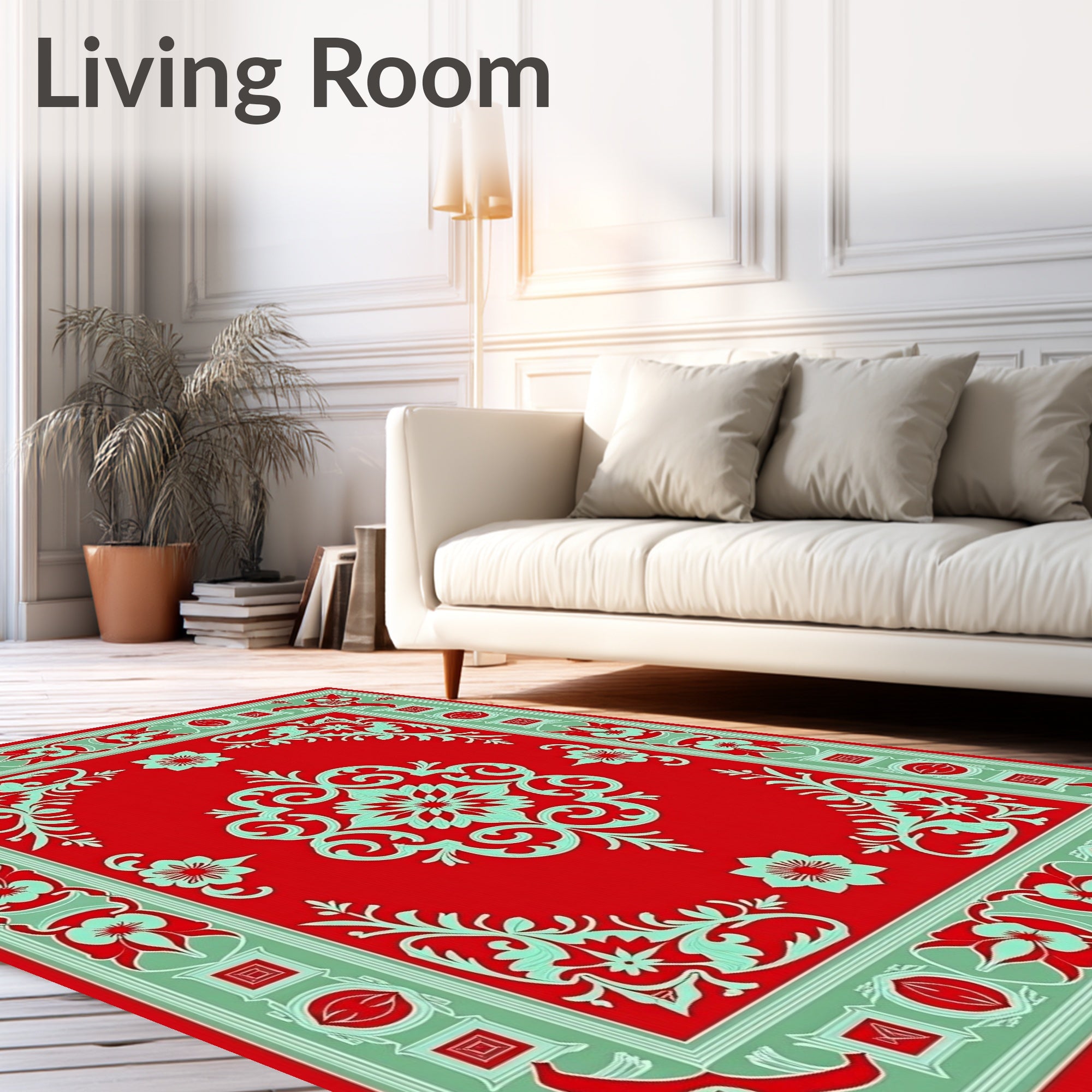 Red Teal Ornate Floral Motif Rug