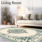 Ornate Floral Medallion And Border Design Rug
