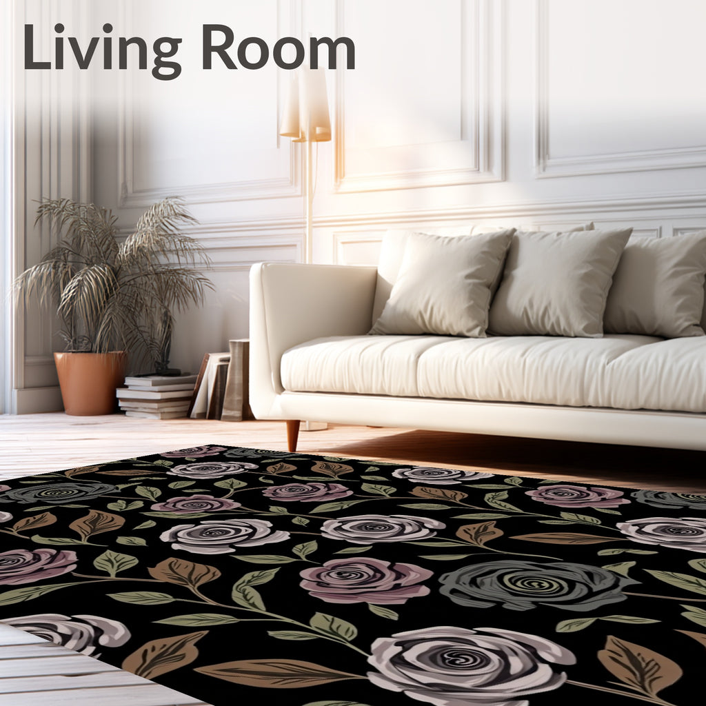 Dark Floral Rose Pattern Rug