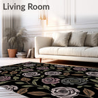 Dark Floral Rose Pattern Rug