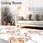 Pink Yellow Floral Swirl Design Rug
