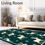 Cream Reindeer Snowy Teal Landscape Rug