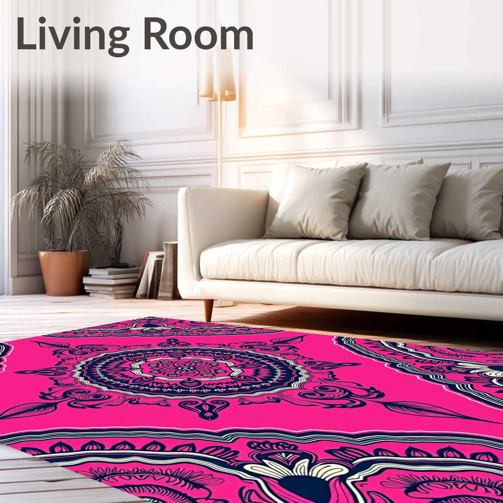 Vibrant Pink Floral Mandala Medallion Rug