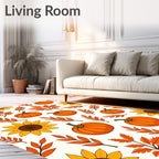 Whimsical Pumpkin Sunflower Leaf Print Rug
