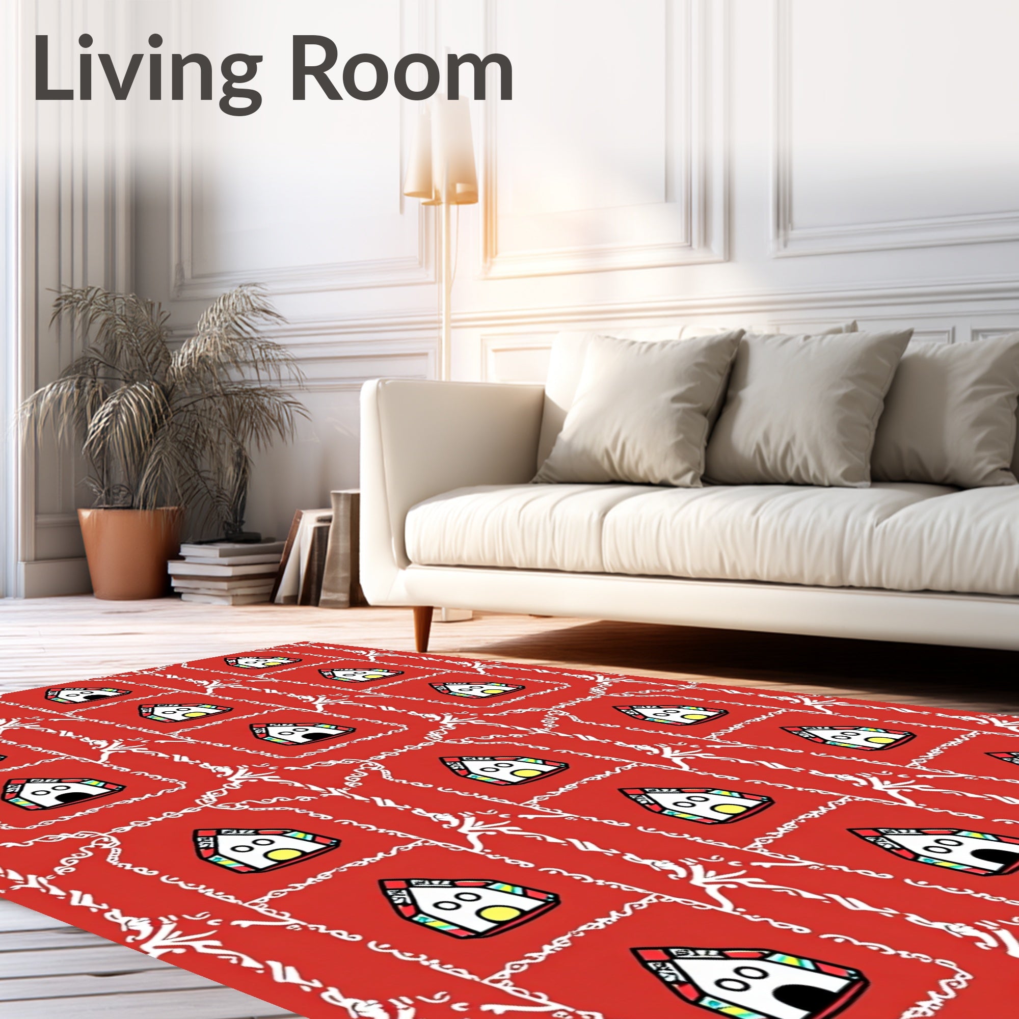 Whimsical Houses Red Pattern Rug