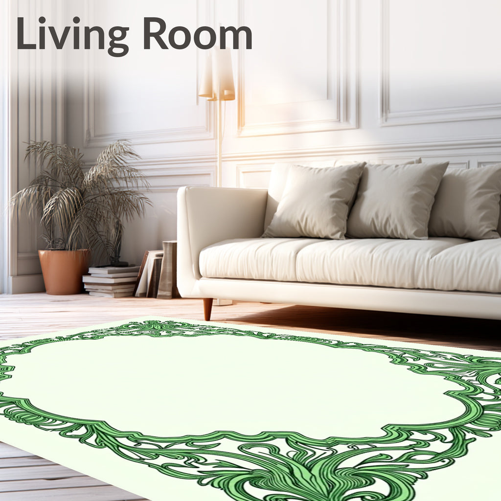Ornate Flourishing Green Swirls Rug