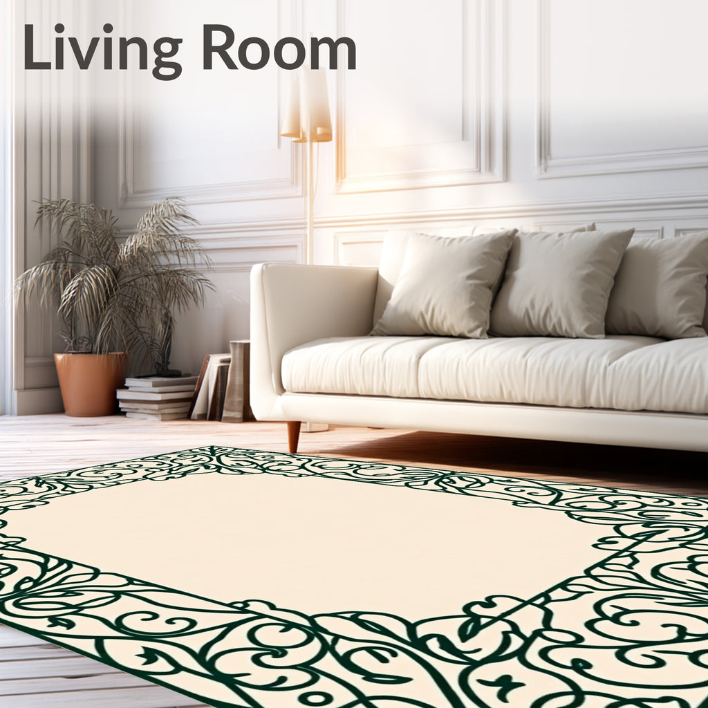 Elegant Scrollwork Floral Border Design Rug