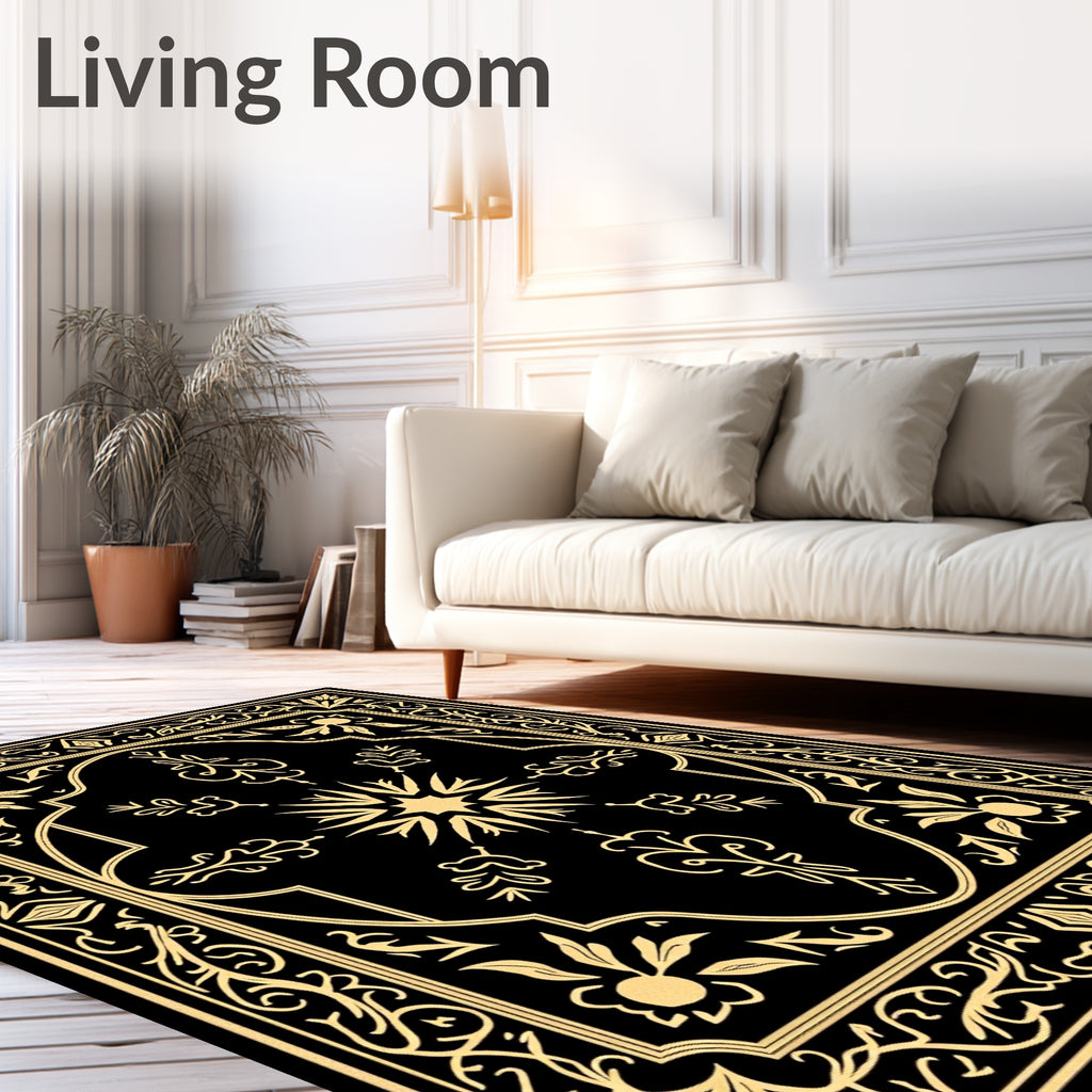 Golden Vintage Floral Symmetry Rug