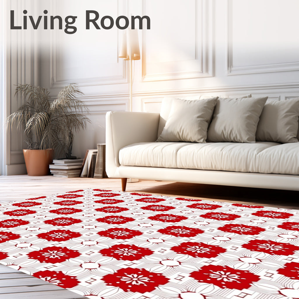 Bold Red Chrysanthemum Lattice Rug