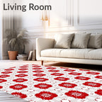 Bold Red Chrysanthemum Lattice Rug