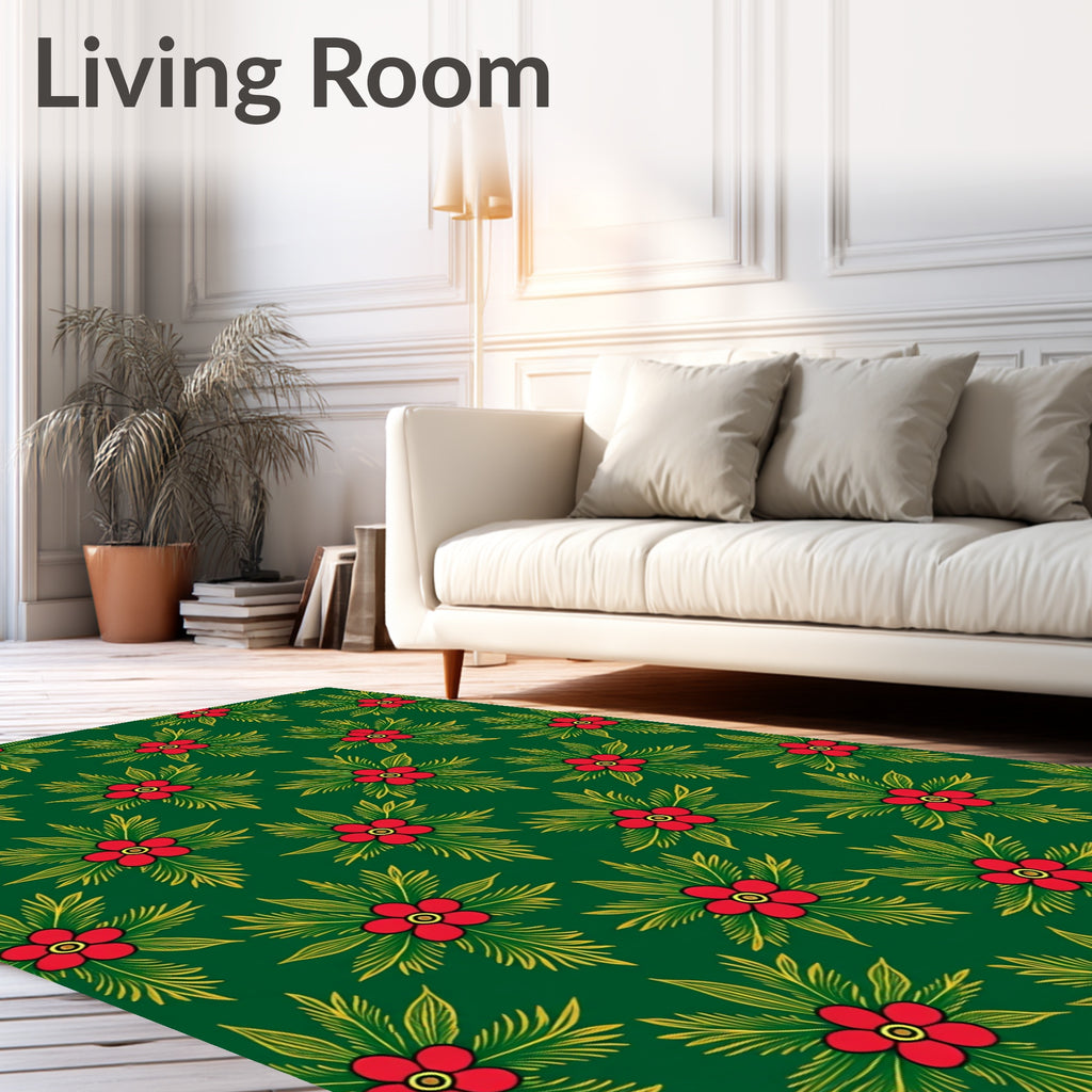 Emerald Green Red Floral Burst Rug