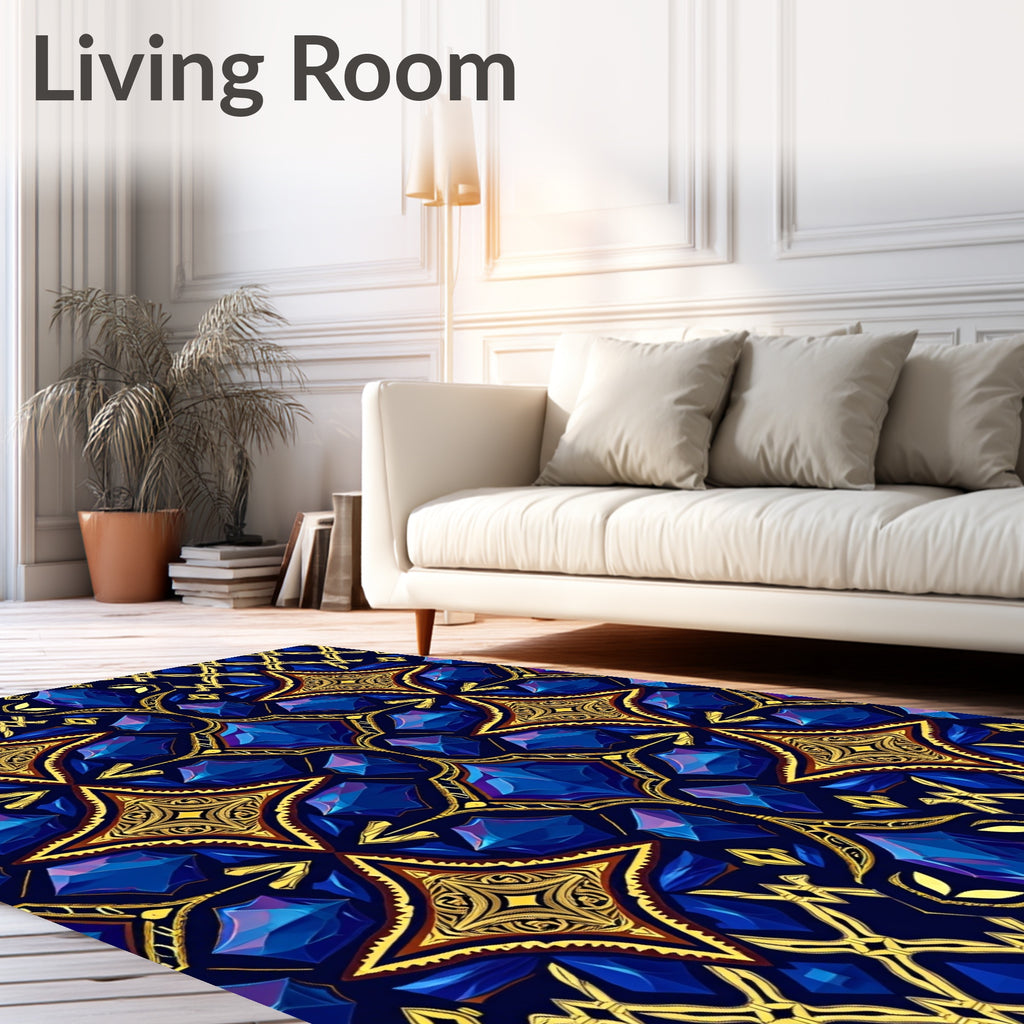 Ornate Royal Blue Gem Pattern Rug