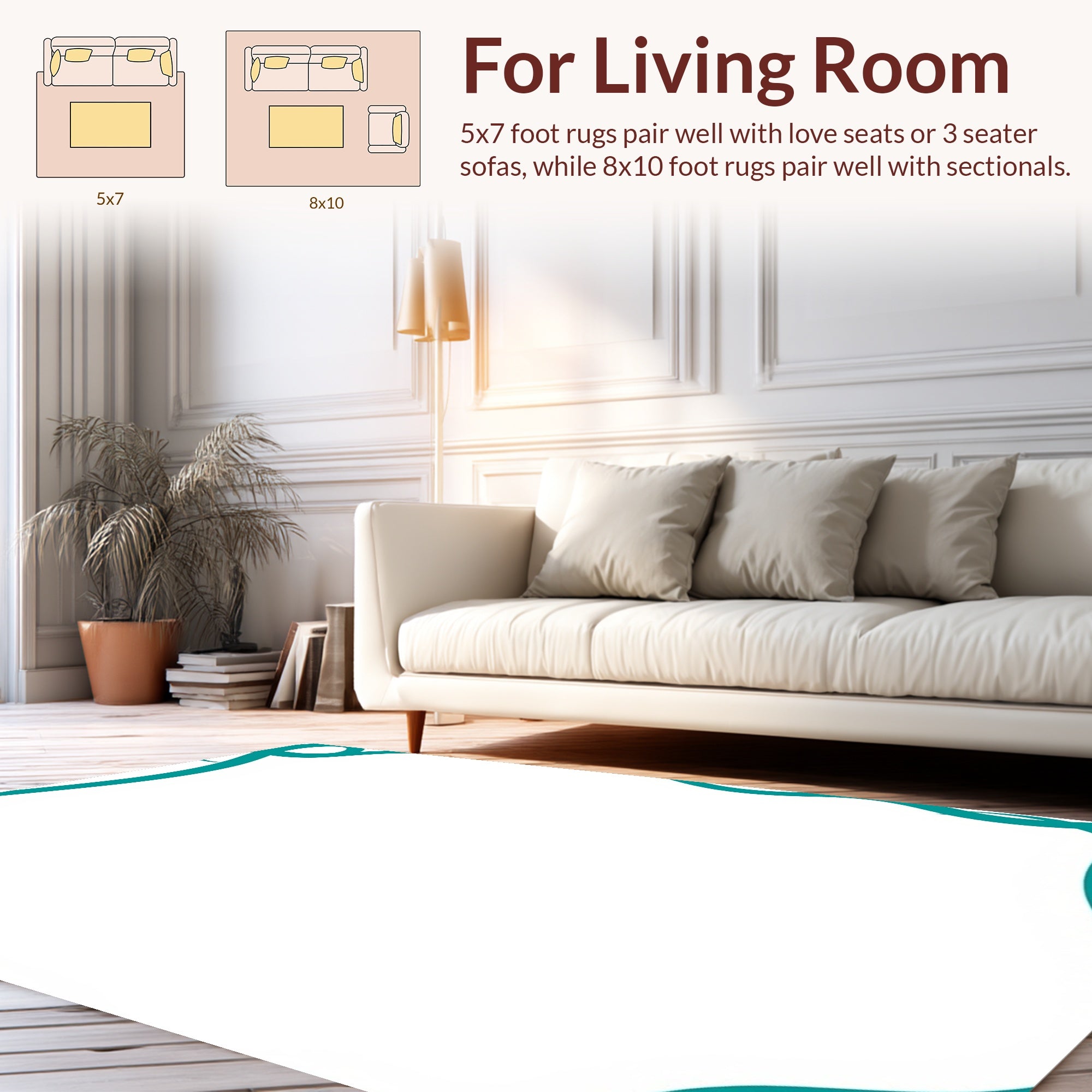 Curving Teal Vine Border Rug