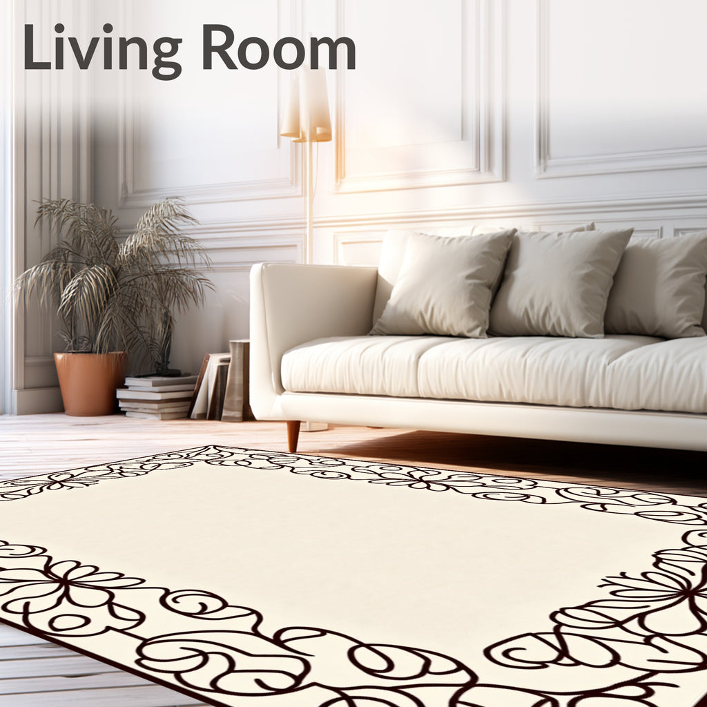 Ornate Floral Vine Border Design Rug